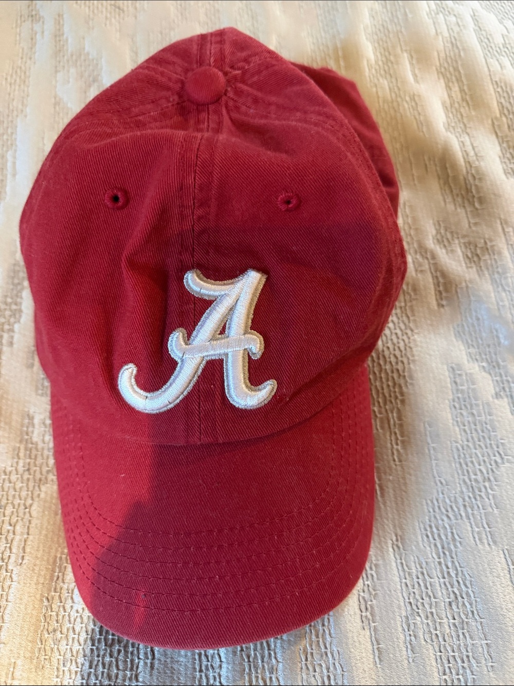 Top of the World Red Baseball Cap with White 'A' Embroidery. Unisex